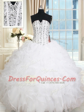 Floor Length White Sweet 16 Dresses Sleeveless Lace Up