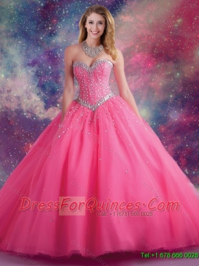 2015 Fall Luxurious Ball Gown Sweetheart Beaded Quinceanera Dresses in Hot Pink