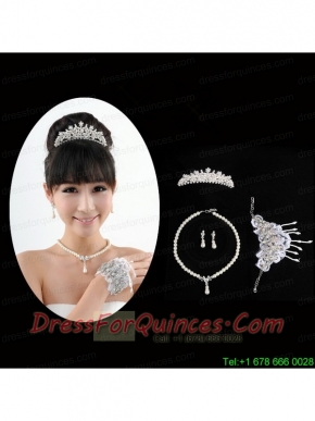 Elegant Ivory Pearl Artistic Necklace Bracele And Tiara