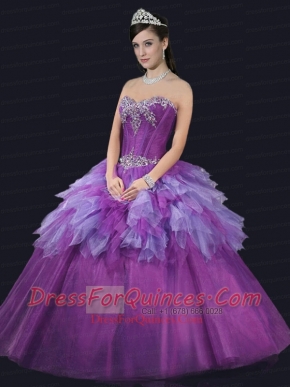 Romantic Purple Tulle Ruffles and Beading Quinceanera Dress