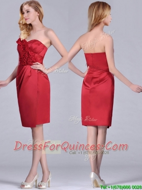 Low Price Red Column Satin Knee Length Prom Dress with Ruffles