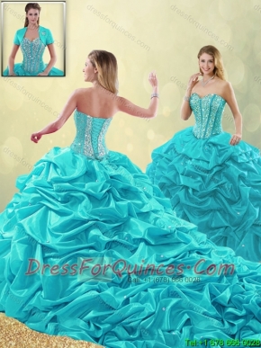 Cheap Beading and Pick Ups Quinceanera Gowns with Court Train