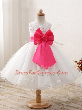 White Little Girls Pageant Dress Wholesale Wedding Party with Bowknot Scoop Sleeveless Zipper
