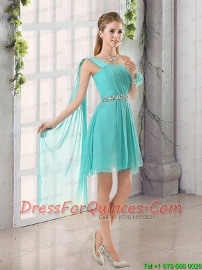 One Shoulder A Line Beading and Ruching Prom Dress with Lace Up