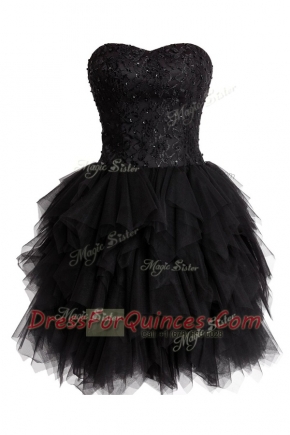 Superior Sleeveless Lace Up Knee Length Beading and Sequins Evening Dress
