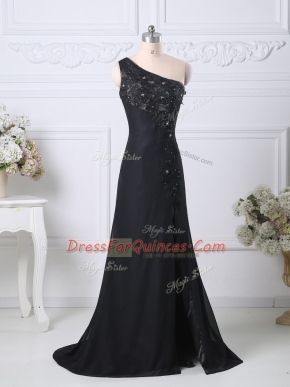 Black Column/Sheath Beading and Lace Prom Party Dress Side Zipper Taffeta Sleeveless