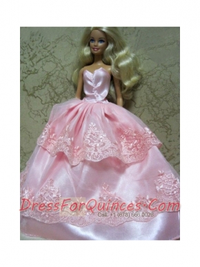 Beautiful Pink Handmade Dress With Lace Dress for Noble Barbie