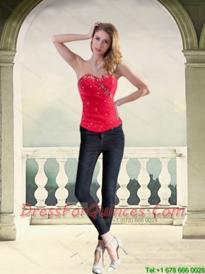 Wonderful Strapless Red Corset with Beading for 2015
