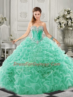 Sleeveless Court Train Beading and Ruffles Lace Up 15th Birthday Dress