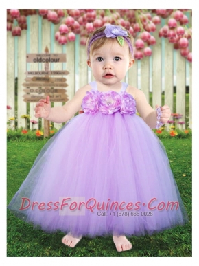 Cute Straps Tulle Ankle-length Little Girl Dresses in Lavender