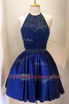 Sweet Royal Blue Sleeveless Beading Knee Length Homecoming Dress