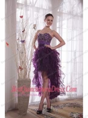 Purple Column Sweetheart High-low Organza Beading Prom / Cocktail Dress