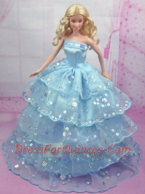 Gorgeous Blue Gown With Sequins and Embroidery Made to Fit the Barbie Doll
