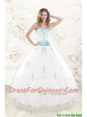 Cheap White Ball Gown Quinceanera Dresses with Appliques and Beading
