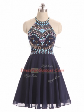 Sleeveless Chiffon High Low Side Zipper Prom Evening Gown in Black with Beading