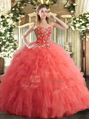 Sleeveless Embroidery and Ruffles Lace Up Sweet 16 Quinceanera Dress