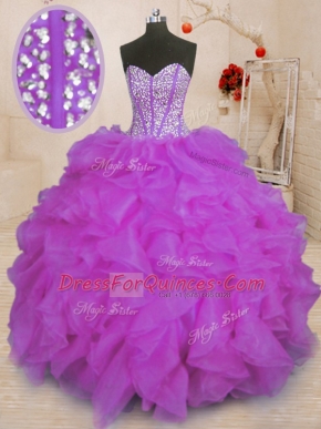 Ball Gowns Vestidos de Quinceanera Purple Sweetheart Organza Sleeveless Floor Length Lace Up
