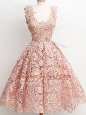 Knee Length A-line Sleeveless Peach Court Dresses for Sweet 16 Zipper