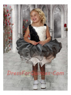 Modest Ball Gown Square Mini-length Black and White Little Girl Dress