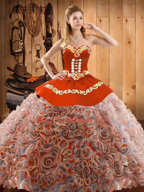 With Train Multi-color Quince Ball Gowns Sweetheart Sleeveless Sweep Train Lace Up