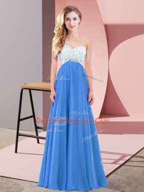 Pretty One Shoulder Sleeveless Chiffon Prom Dress Beading Criss Cross