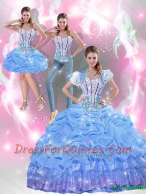 Beaded Baby Blue Custom Made Quinceanera Dresses with Appliques and Pick Ups