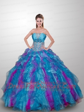 Inexpensive Multi-color Quinceanera Dress with Ruffled Layers and Beading
