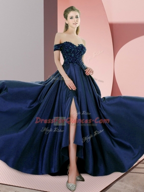 Smart Sleeveless Sweep Train Beading Backless Evening Dress