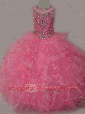Rose Pink Ball Gown Scoop Beaded Bodice Lace Up Mini Quinceanera Dress