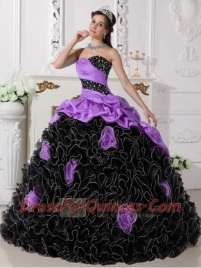 Fashionable Sweetheart Floor-length Purple and Black Sweetheart Floor-length Quinceanera Dress With  Beading and Rolling