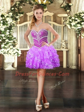 Sweetheart Sleeveless Lace Up Prom Gown Lilac Organza