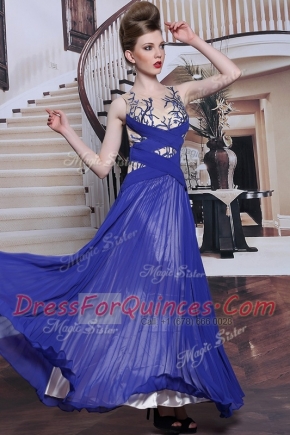 Sequins Pleated Royal Blue Sleeveless Chiffon Zipper Prom Dresses for Prom and Party