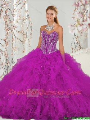 Detachable Beading and Ruffles Fuchsia Sweet 16 Dresses