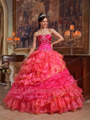 Red Ball Gown Sweetheart Floor-length Taffeta and Organza Beading Quinceanera Dress