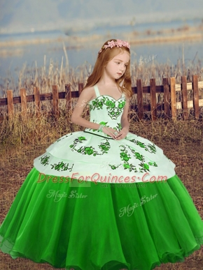 Organza Lace Up Girls Pageant Dresses Sleeveless Floor Length Embroidery