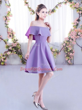 Sophisticated Ruching Quinceanera Court of Honor Dress Lavender Zipper Short Sleeves Mini Length