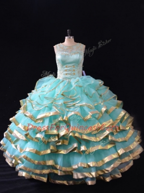 Apple Green Quinceanera Gowns Sweet 16 and Quinceanera with Ruffled Layers Scoop Sleeveless Lace Up