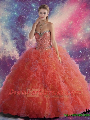 2016 Simple Beaded and Ruffles Sweetheart Quinceanera Dresses in Red