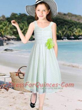 Chiffon Straps Ruching Knee-length Hand Made Flower Flower Girl Dresses
