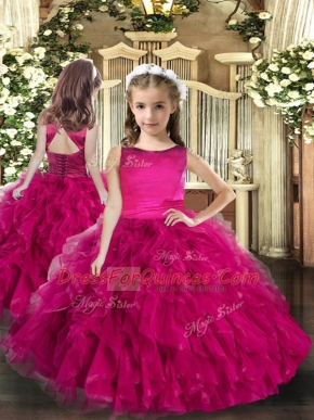Sleeveless Floor Length Ruffles Lace Up Pageant Dress Wholesale with Fuchsia