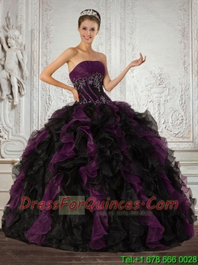 Pretty Strapless Multi Color Quinceanera Dress with Ruffles and Embroidery