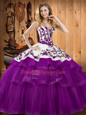 Free and Easy Purple Tulle Lace Up 15th Birthday Dress Sleeveless Floor Length Embroidery and Ruffles