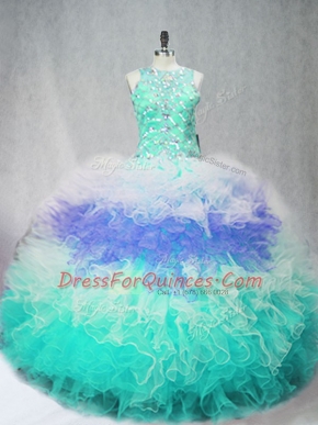 High End Sleeveless Beading and Ruffles Zipper 15 Quinceanera Dress