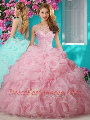 Lovely Beaded and Ruffled Big Puffy Quinceanera Gown with See Through Scoop