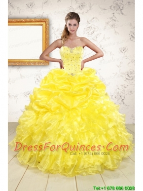 Popular Sweetheart Yellow Quinceanera Dresses with Beading