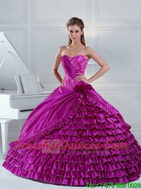 2015 Classical Fuchsia Quince Dress with Beading and Ruffled Layers