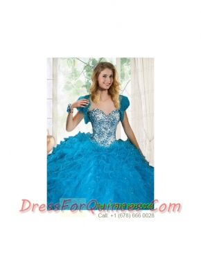 Brand New Blue Organza Quinceanera Jacket with Beading and Ruffles