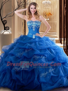 Floor Length Ball Gowns Sleeveless Royal Blue Quinceanera Gowns Lace Up