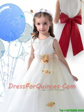Luxurious Scoop White Mini Quinceanera Dress with Sashes and Hand Made Flowers