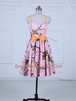 Flare Baby Pink Sleeveless Bowknot Knee Length Homecoming Dress